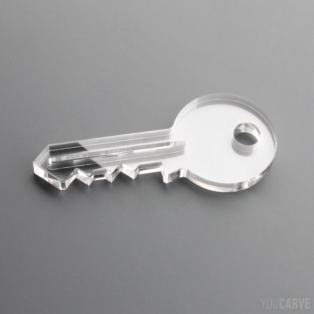 Pictogramme de clé de maison logement en plexi (PMMA transparent brillant épaisseur 10 mm), pour l’enseigne, la signalétique et la décoration.