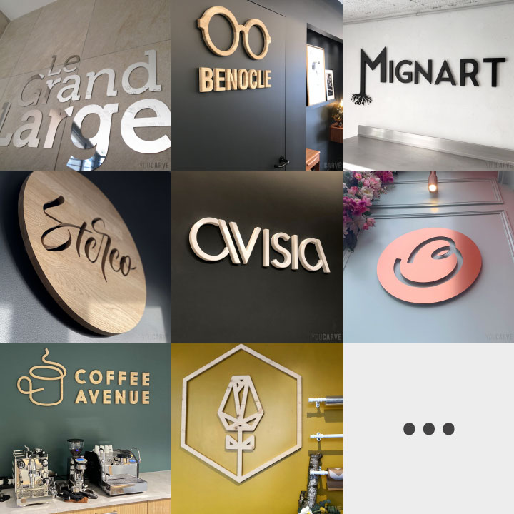 Mosaïque de photos de logos muraux en relief