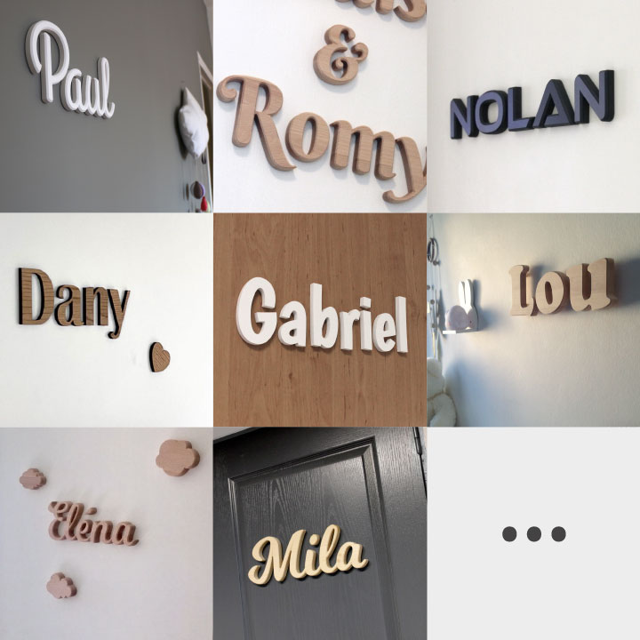 Mosaïque de photos de prénoms décoratifs pour chambre d'enfant